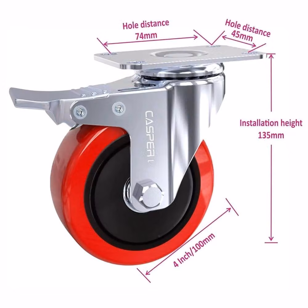 NESTLUNE Set of 4 Heavy Duty 100mm Red Rubber Swivel Castor Wheels with 700kg Capacity – 2