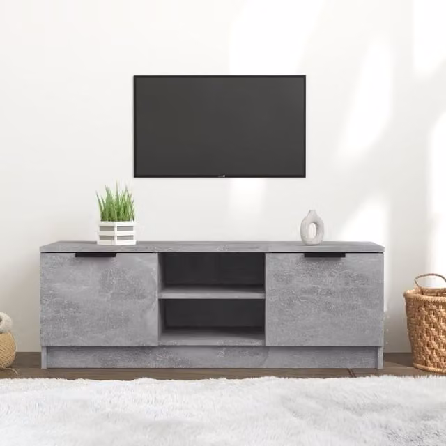 Berkfield Home TV Cabinet in Concrete Grey, W/D/H: 102 x 35 x 36.5 cm – 1