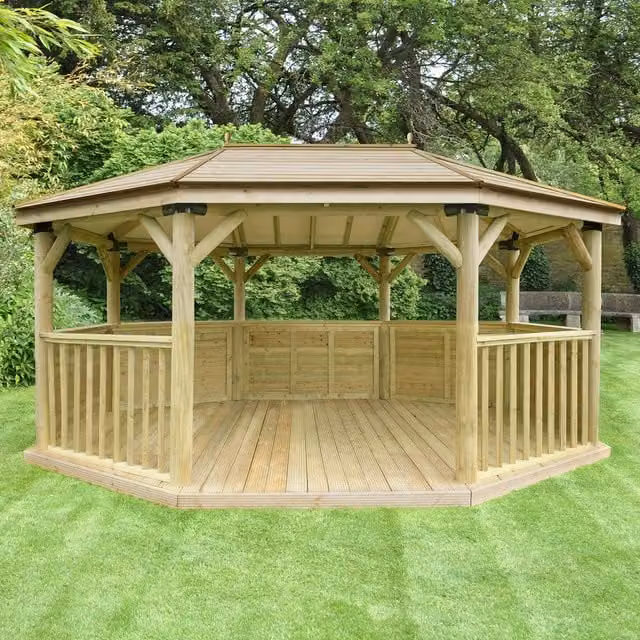 Premium Rustic Oval Gazebo in Forest Brown with Timber and Steel Construction