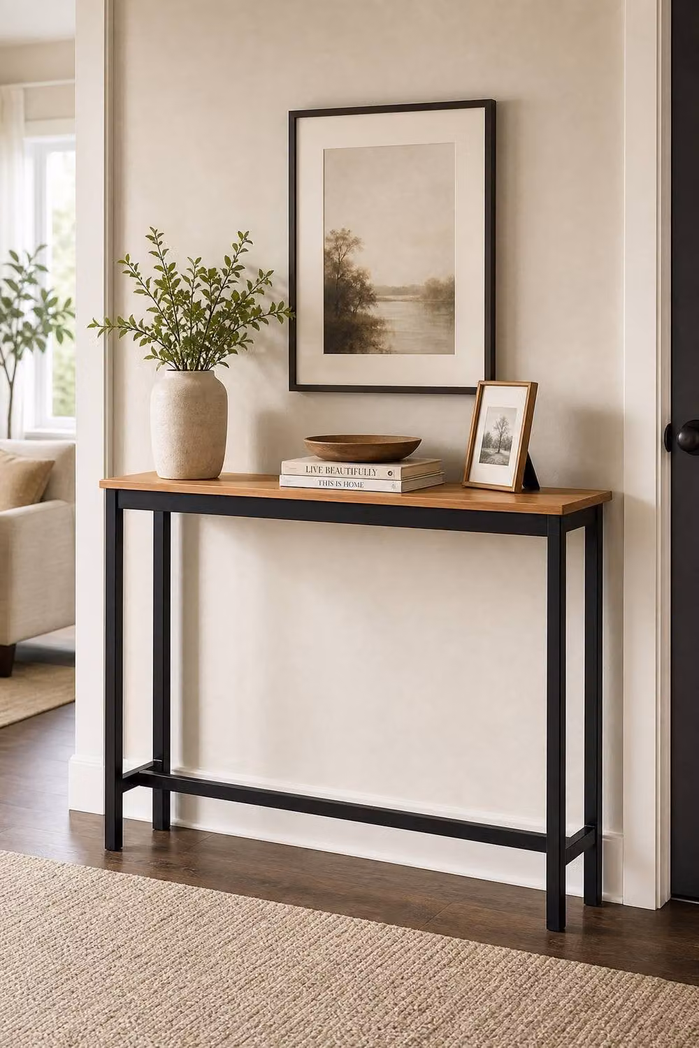 Garden Sanctuary Single-Tier Narrow Rectangular Console Table in Brown Metal and Wood – 2