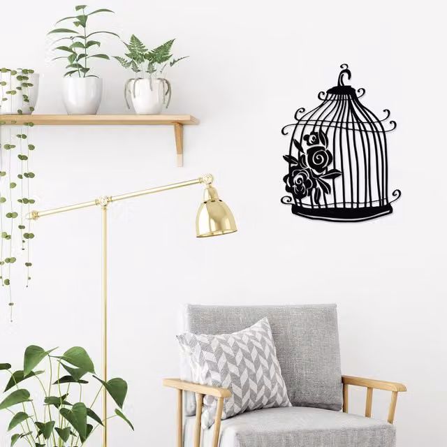 Decortie Black Floral Metal Rectangular Wall Art Decorative Object W/H: 60 x 60 cm
