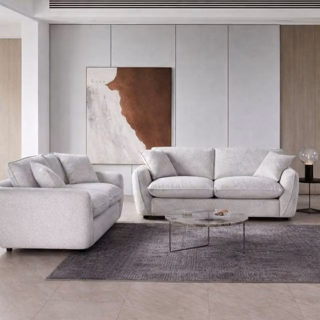 Stratus Interiors Berlin Comfy Jumbo Deep-Seated Fabric Sofa in Light Grey – 1