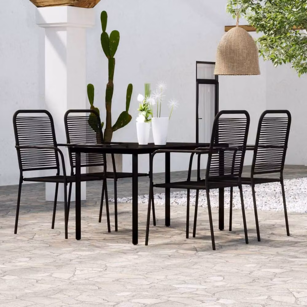 Berkfield Home 5 Piece Modern Garden Dining Set in Black Matt Metal and Glass – 2