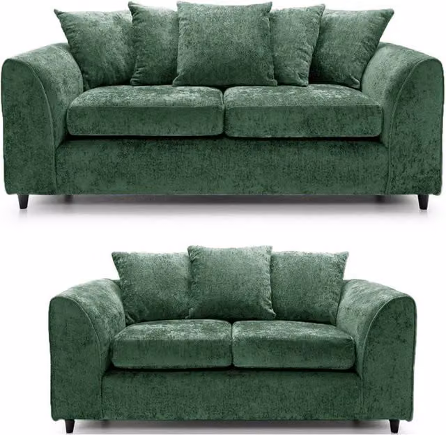 Furnishings For Less UK Monaco Chenille Fabric 3 and 2 Seater Sofa Set in Green