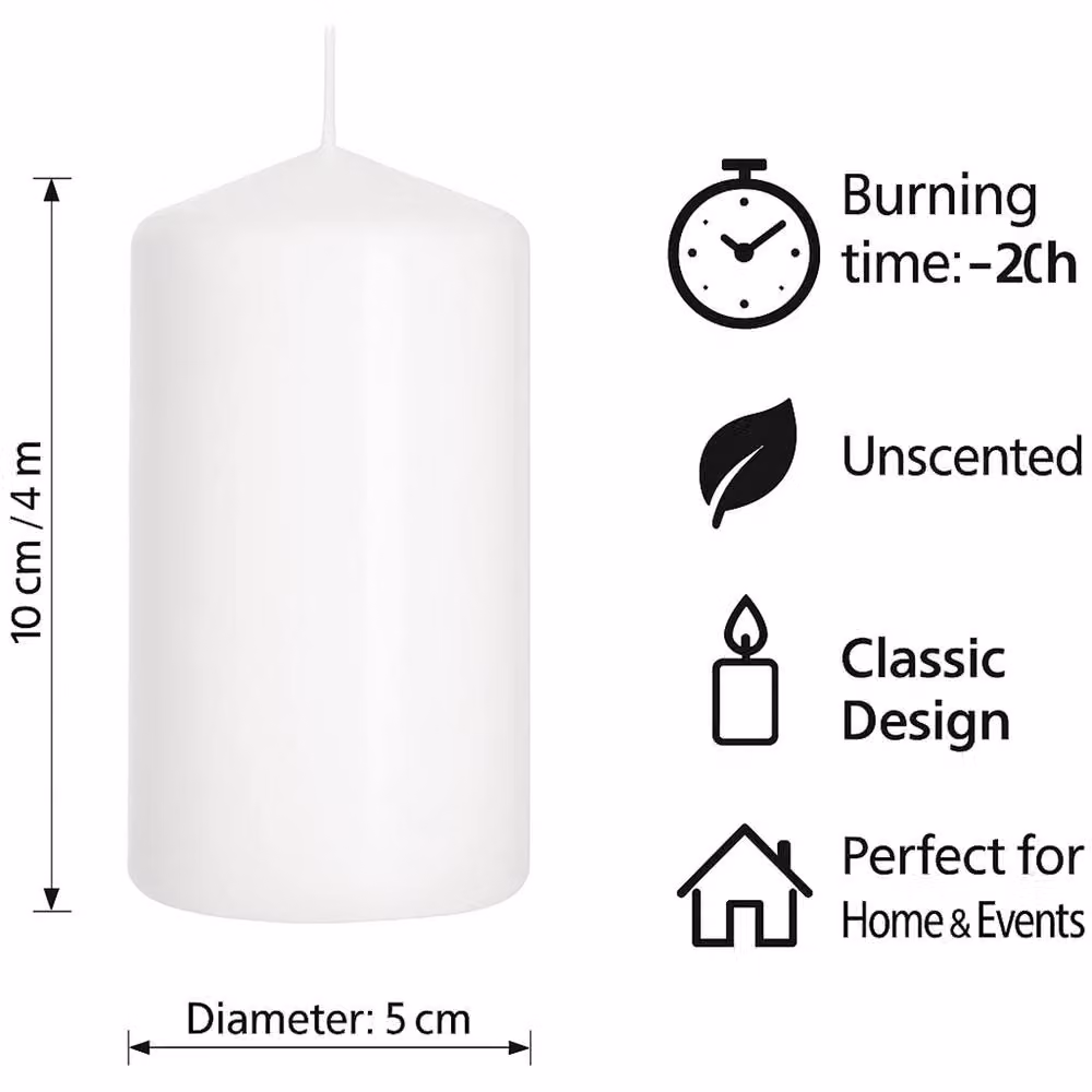 SPETLEK 8 Pack Unscented White Pillar Candles H: 10 cm, W: 5 cm, D: 5 cm – 2