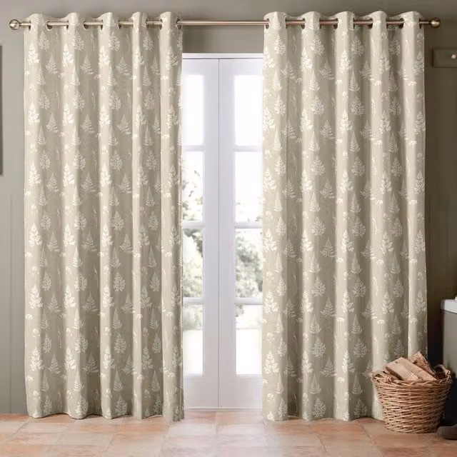 Emily Bond Tynesfield Made to Measure Blackout Floral Cotton Eyelet Curtains in Beige