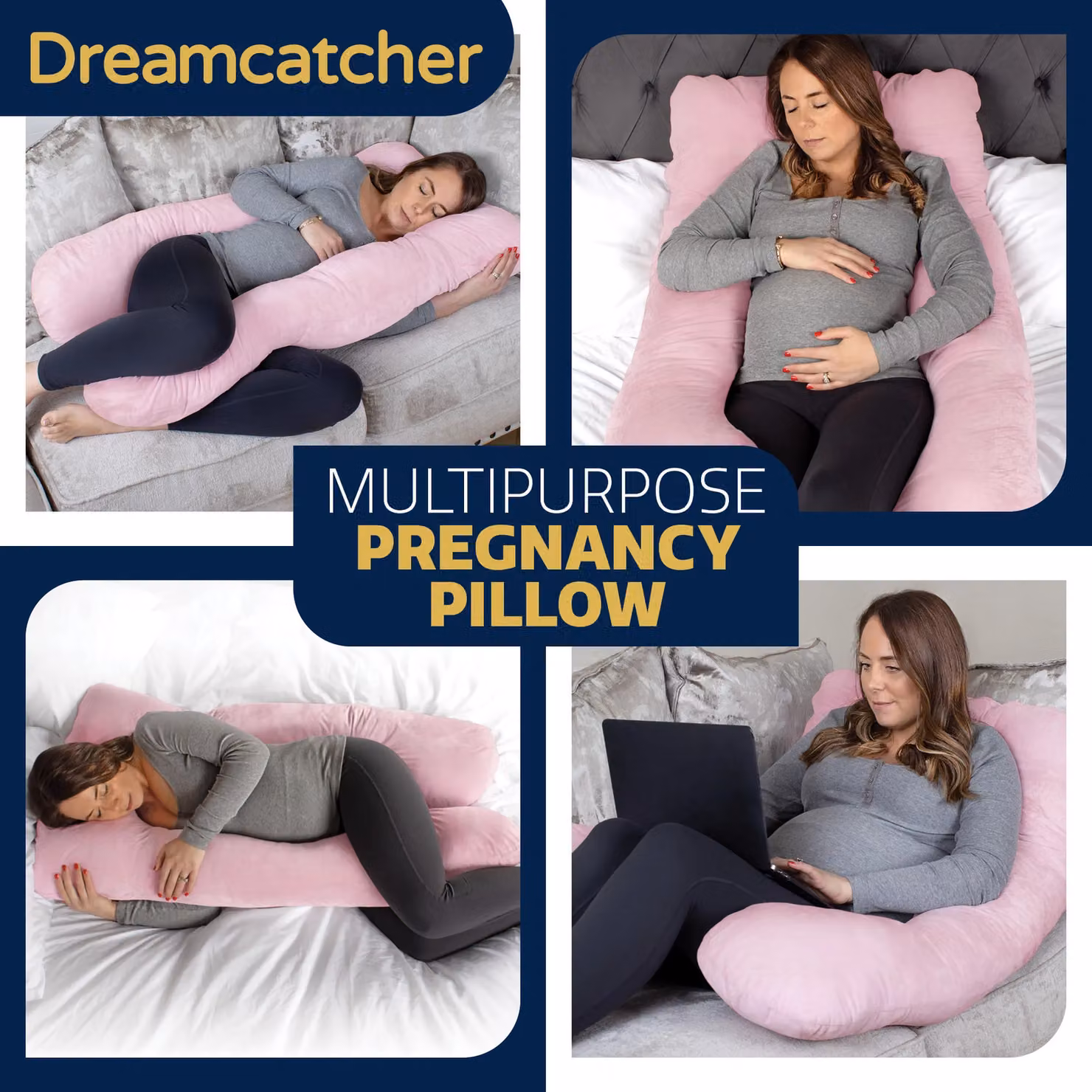 Dreamcatcher Pink U-Shaped Pregnancy Pillow with Shredded Memory Foam and Removable Velvet Cover – 6