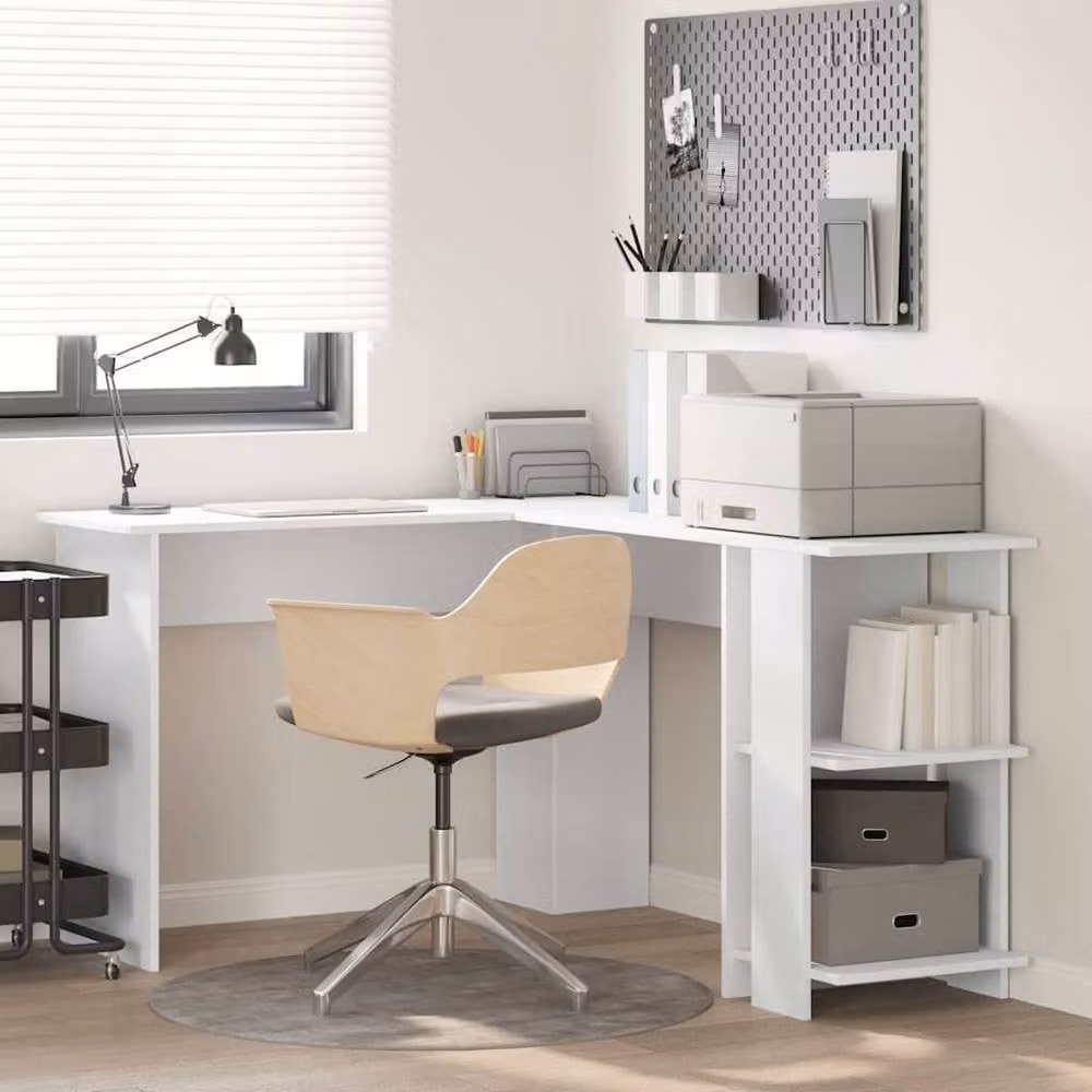 Berkfield Home White Corner Desk with Storage for Home Office, W/D/H: 140 x 113.5 x 75 cm – 1