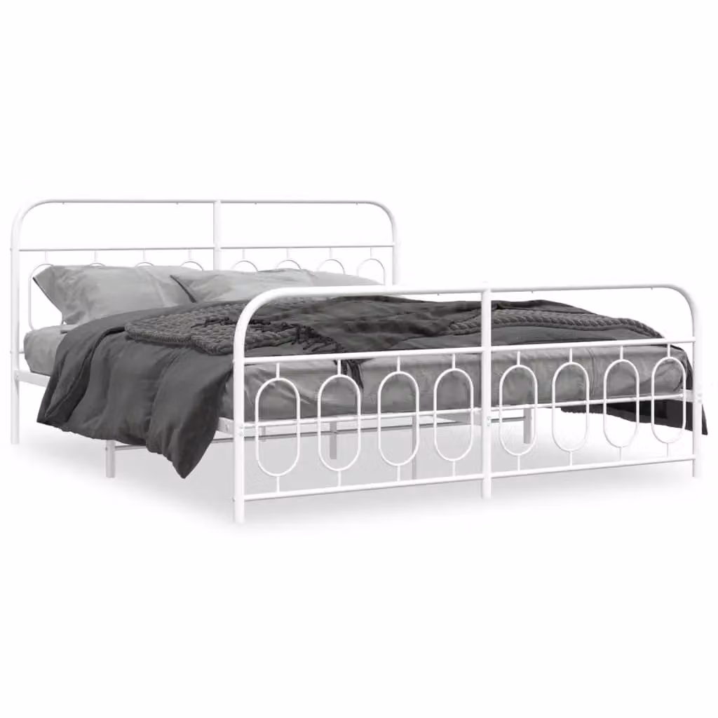 Berkfield Home Metal Bed Frame with Footboard in White, W/D/H: 183 x 213 cm – 2