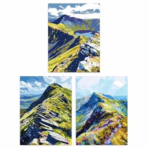 Artery8 Set of 3 Helvellyn Mountain Range Lake District Landscape Wall Art Paper Prints, W/H: 30.48 x 40.64 cm – 1