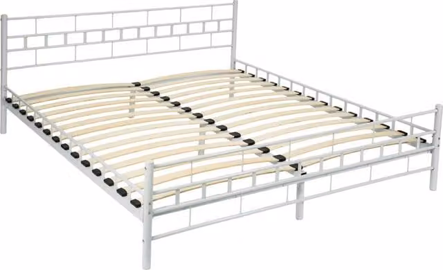 tectake Metal Bed Frame with Slatted Base in White, 180 x 200 cm