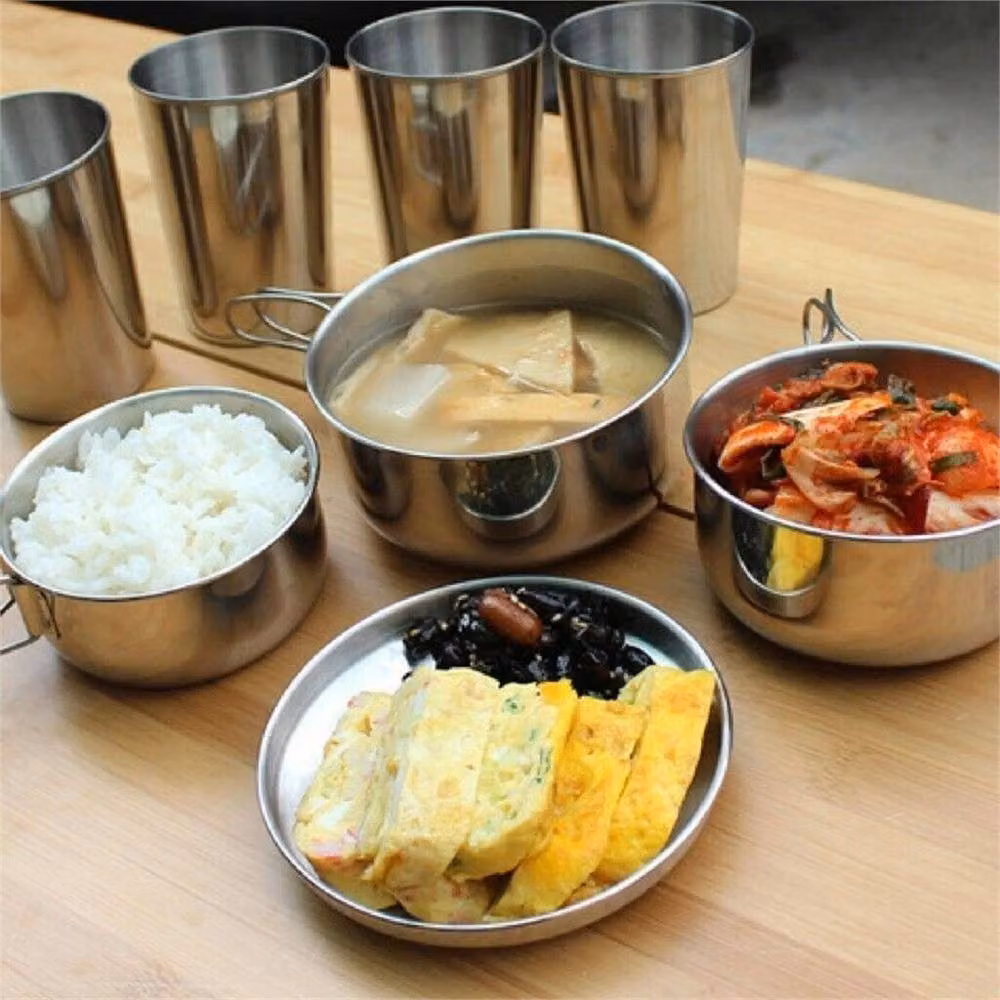 VOGREX 8-Piece Stainless Steel Hiking Cookware Set in Silver – 3