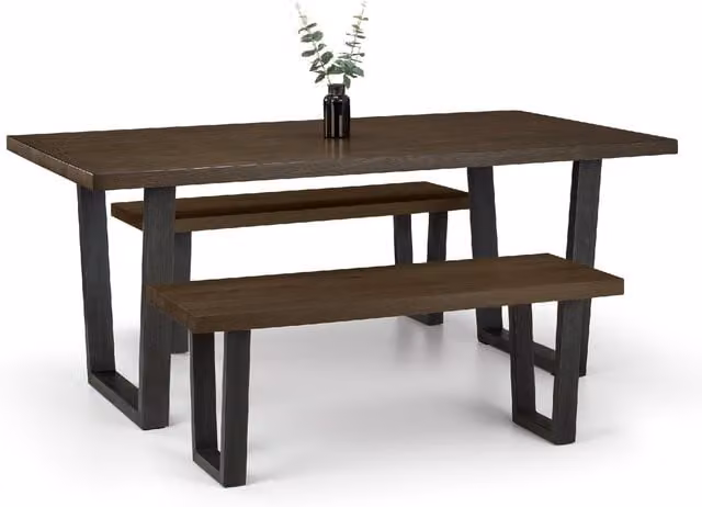 Julian Bowen Brooklyn Dark Oak Rectangular Dining Table and 2 Benches Set in Brown