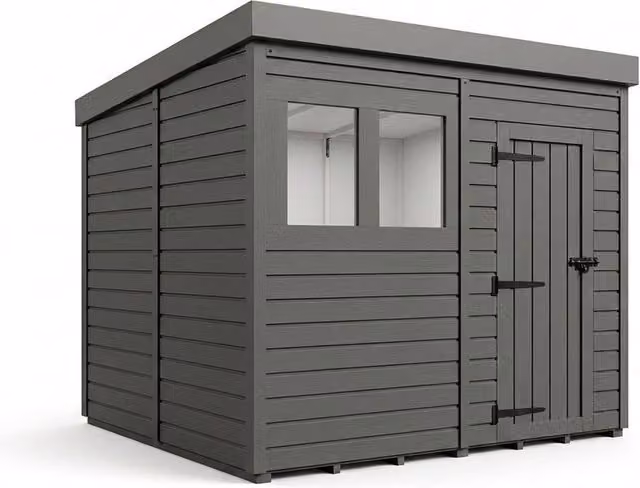 Buttercup Farm Grey Composite Pent Garden Shed with Single Door and Windows W/D/H: 244 x 274 x 210 cm