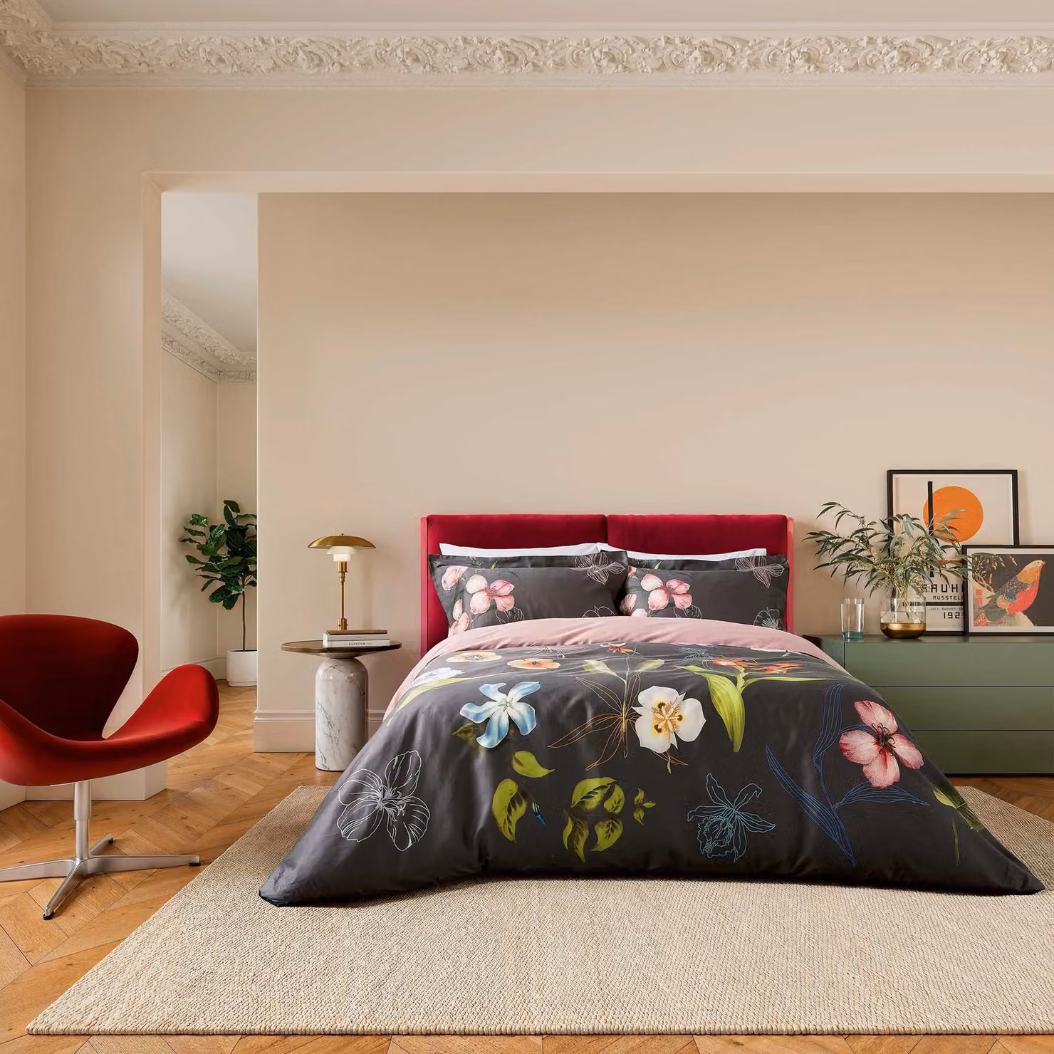 Ted Baker Reversible Floral Mako Satin Cotton Duvet Cover and Pillowcase Set in Grey and Pink, 180 x 200 cm – 2