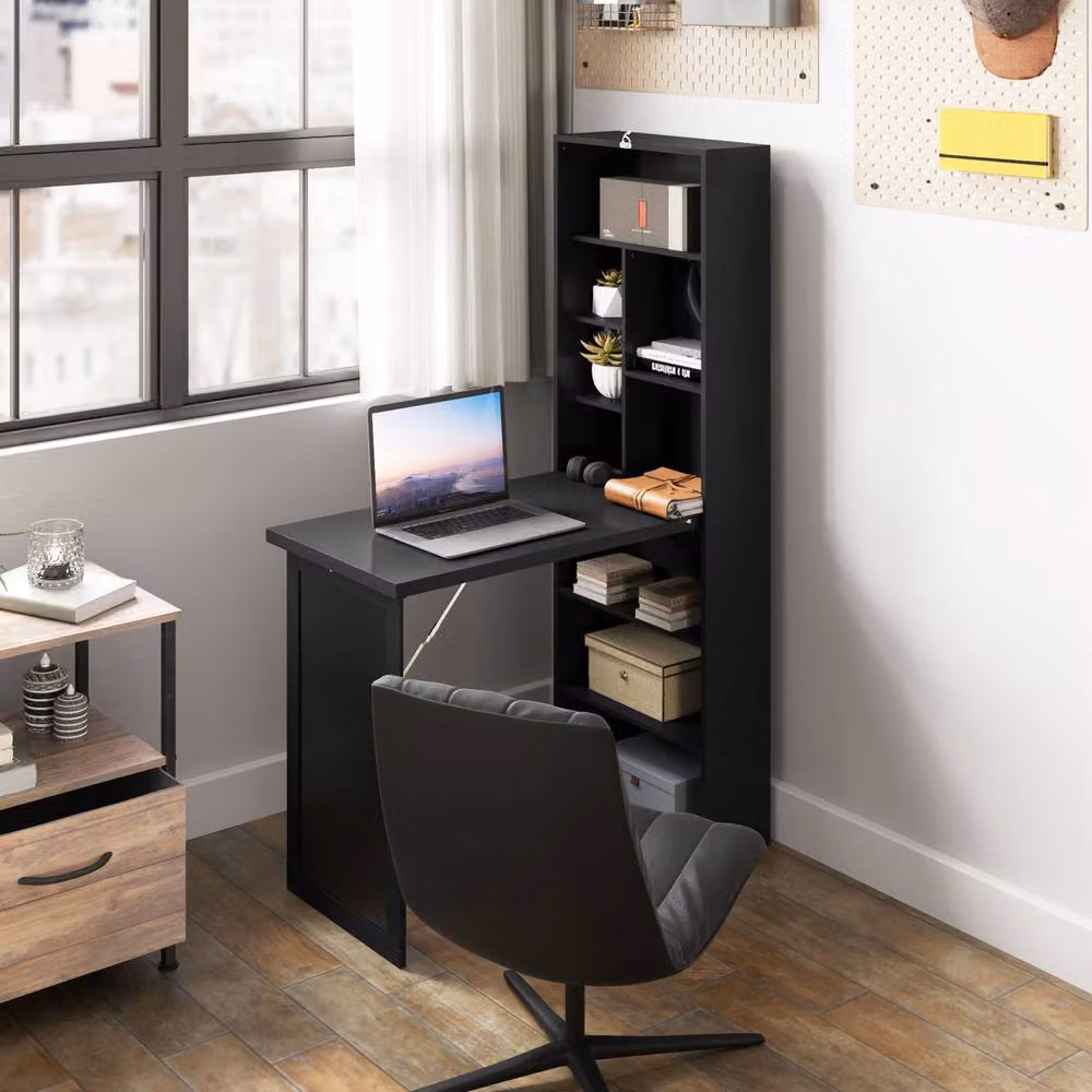 Rolipo Three-Part Modern Computer Desk with Storage and Chalkboard in Black – 4