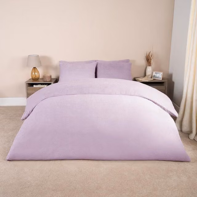 Brentfords Teddy Fleece Duvet Cover and Pillowcase Set, Purple, Single (90 x 200 cm)