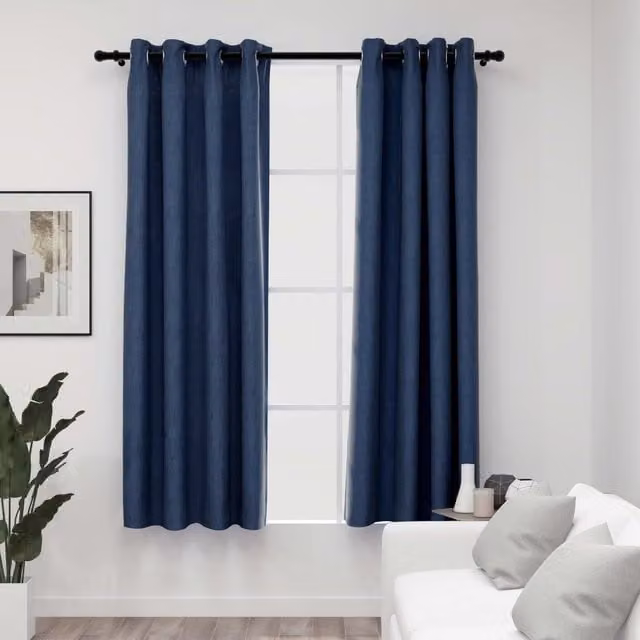 Berkfield Home Linen-Look Blackout Curtains with Eyelets, 2 Pack, Blue, W: 140 cm, H: 175 cm