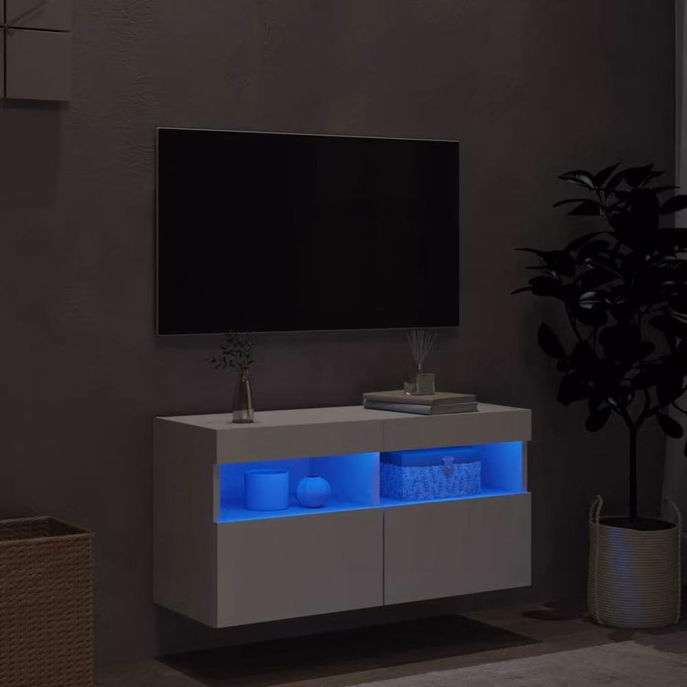 Berkfield Home Modern White Wall Mounted TV Cabinet with Integrated LED Lighting, W/D/H: 80 x 40 x 30 cm – 3