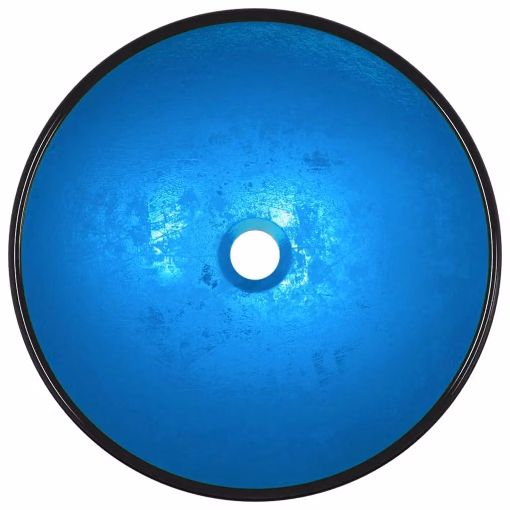 Berkfield Home Blue Tempered Glass Basin W: 42 cm, H: 14 cm, D: 14 cm – 3