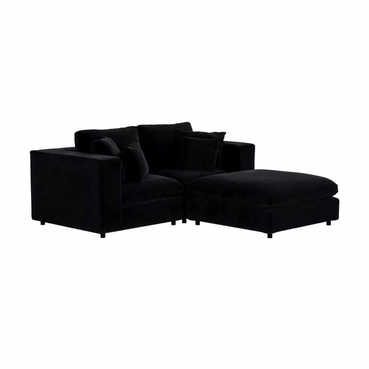 Solace+Co Asher 3 Seater L-Shape Sofa with Matching Ottoman and Scatter Cushions in Black Velvet – 2