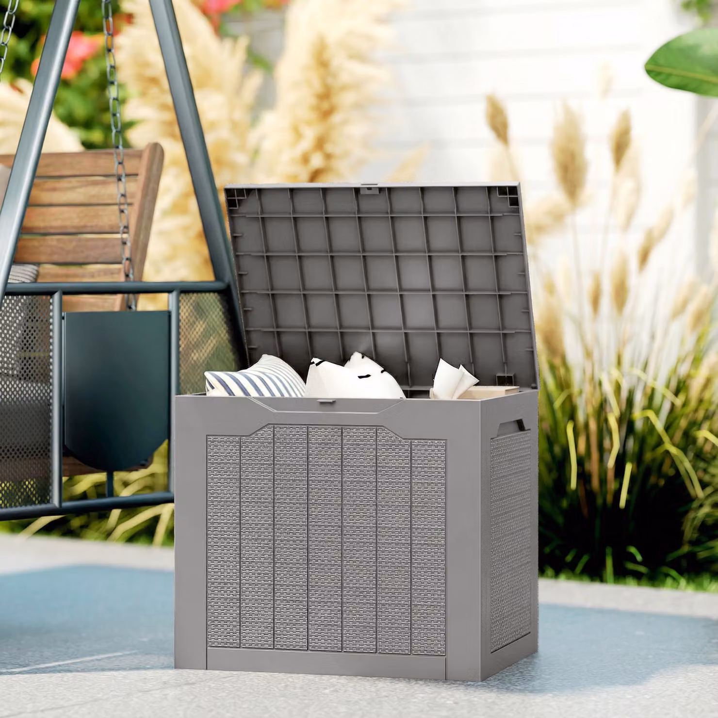Outsunny 93L Plastic Garden Storage Box with Handles in Beige or Grey – 2