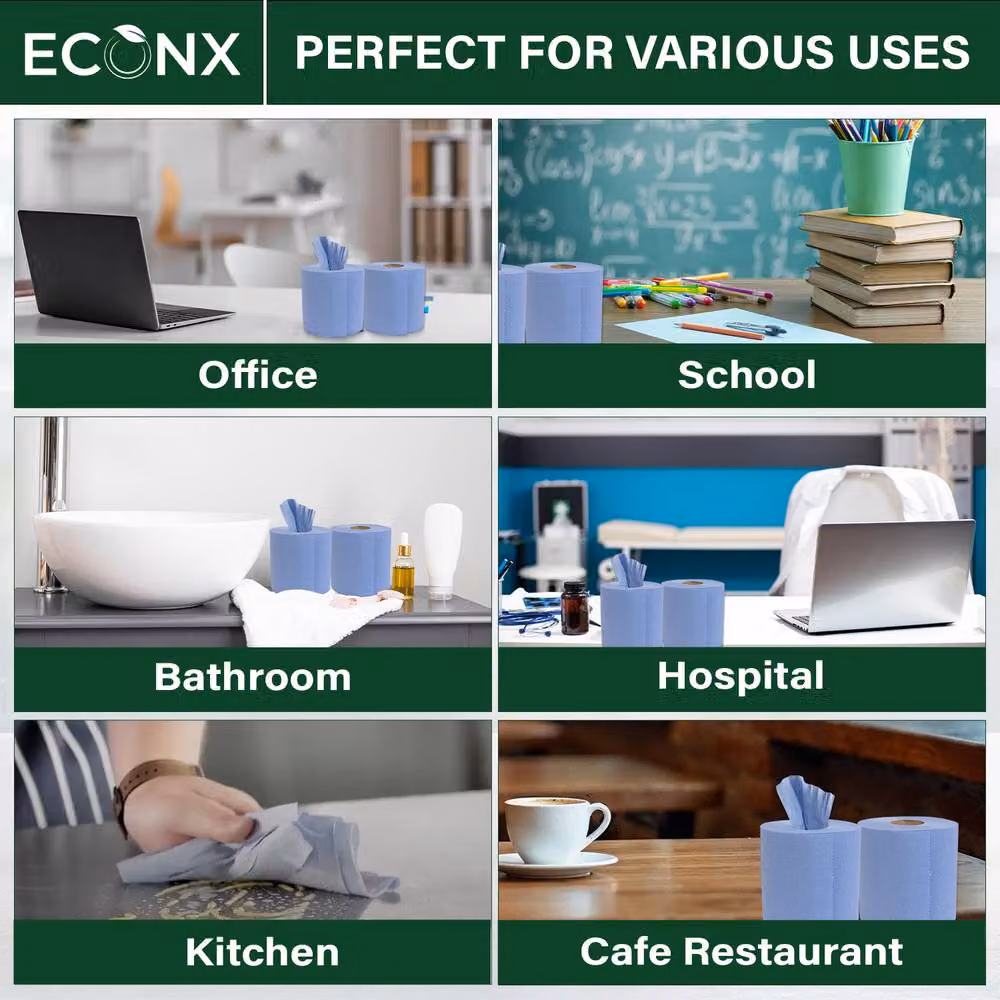ECONX Blue 2-Ply Embossed Centrefeed Paper Towel Rolls, 6 Pack – 4