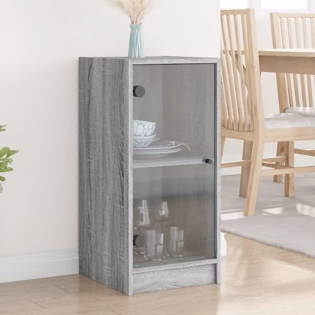 Berkfield Home Side Cabinet with Glass Doors in Grey Sonoma, W: 35 cm, D: 37 cm, H: 75.5 cm – 1