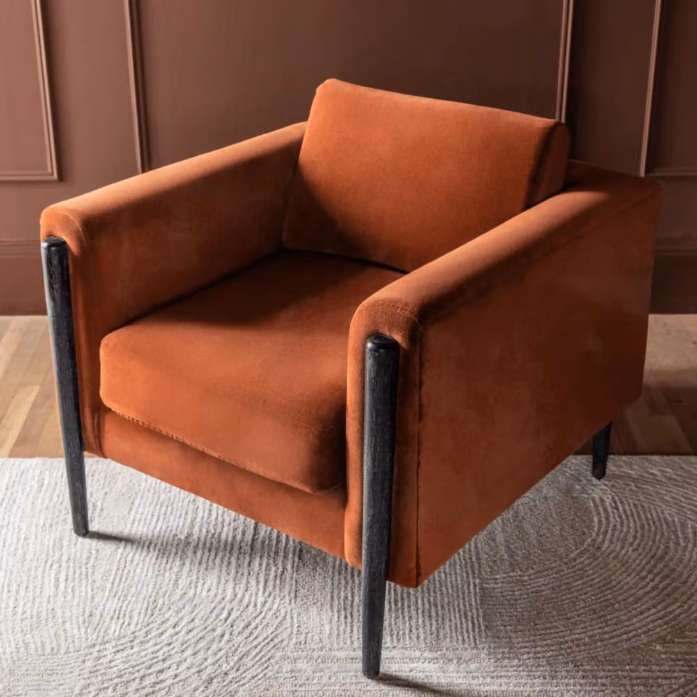 Atkin & Thyme Lexington Armchair in Rust Velvet and Black