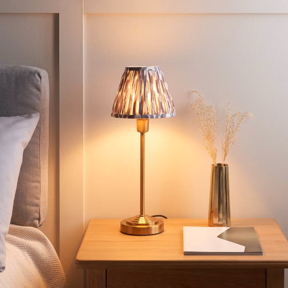 Netlighting Rise Vintage Table Lamp with Brass Finish and Grey Fabric Ikat Shade, Diameter: 16 cm, E14 – 2