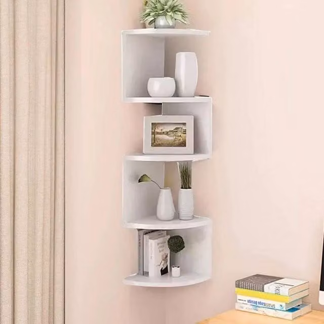 EONLION 5 Tier White Floating Corner Wall Shelves W/D/H: 50 x 50 x 77.5 cm
