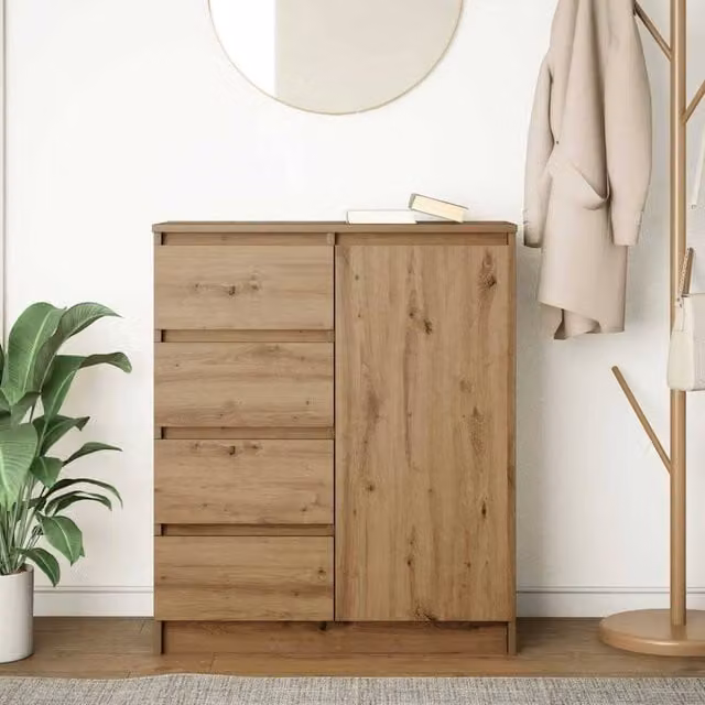 Berkfield Home Artisan Oak Sideboard with Drawers in Brown, W/D/H: 71 x 35 x 84 cm