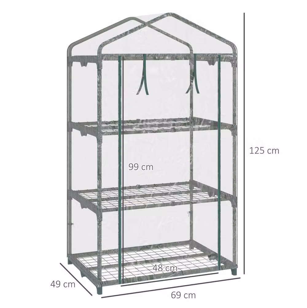 STILVORA 3 Tier Mini Greenhouse with Shelves in Transparent Plastic and Steel, H 193 cm x W 49 cm x D 49 cm – 2