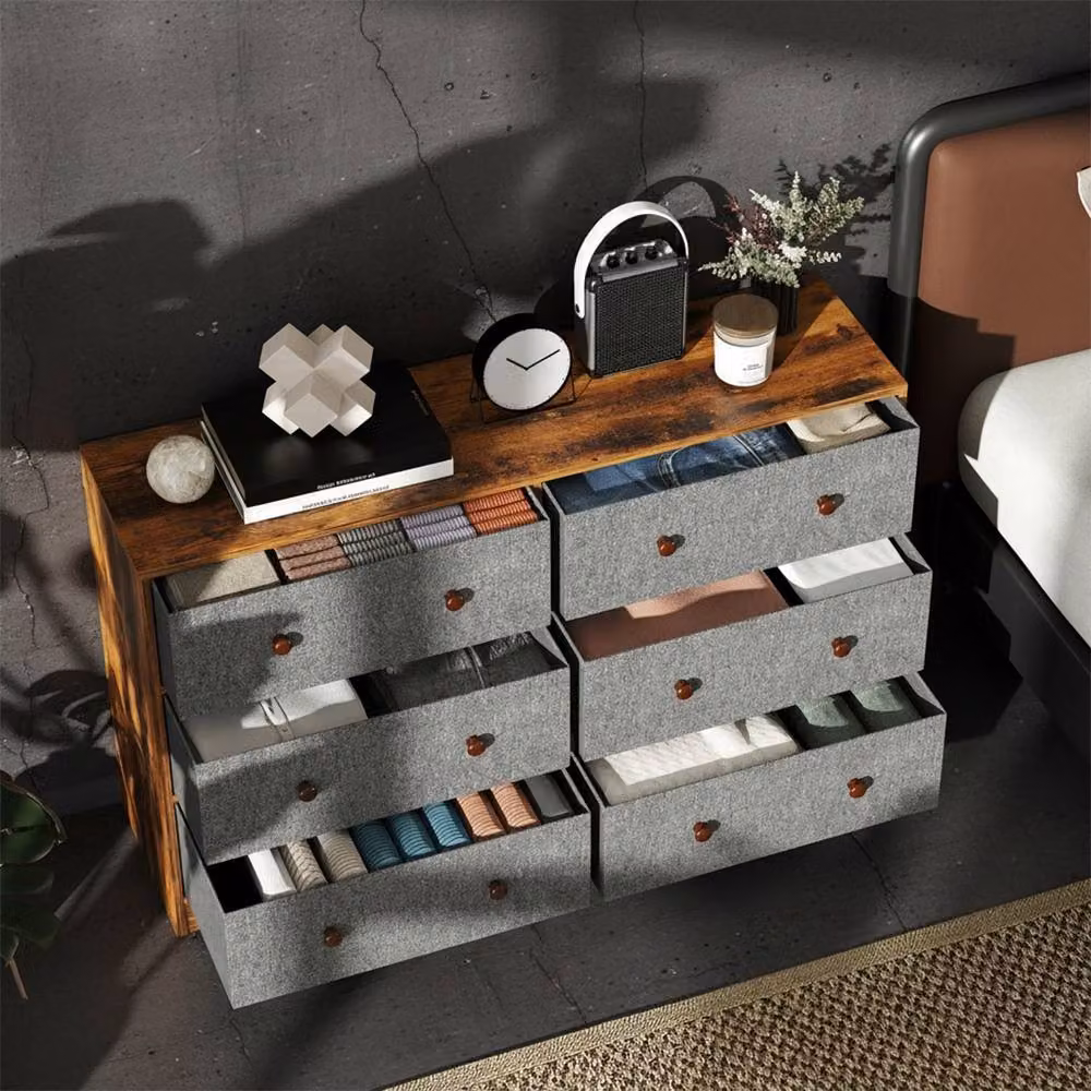 FORGEVIO 6-Drawer Freestanding Chest of Drawers for Bedroom in Grey and Rustic Multicolour – 2
