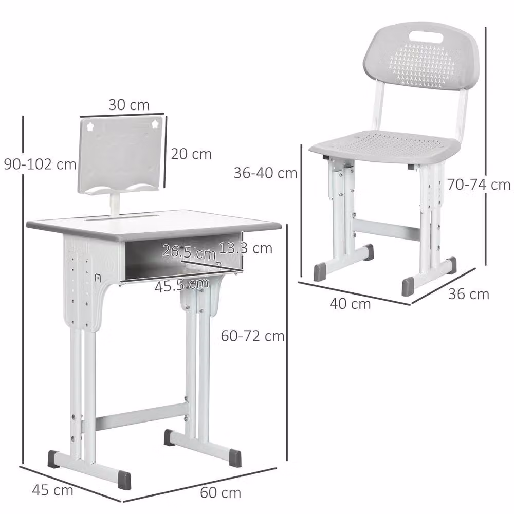 STILVORA Adjustable Kids Desk and Chair Set in Grey with Storage – 2