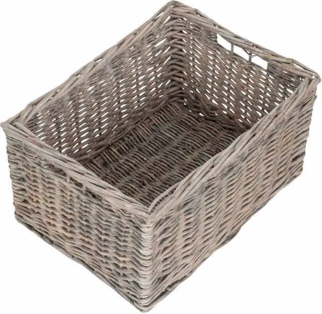 Red Hamper Grey Wash Unlined Willow Wicker Storage Baskets, Medium, W: 25.0 cm, D: 20.0 cm, H: 25.0 cm