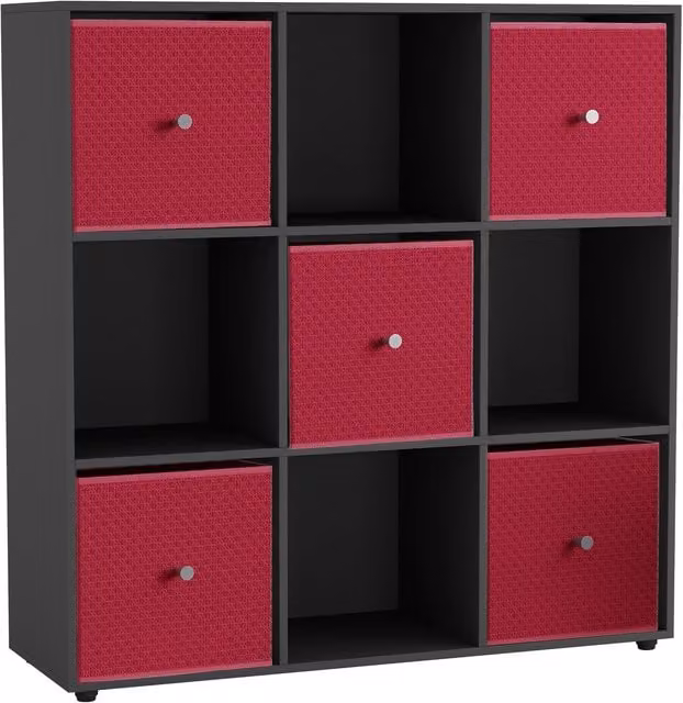 URBNLIVING 9 Cube Storage Unit with Drawers in Black and Pink