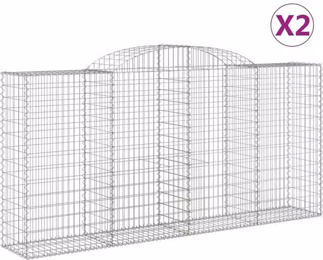 Berkfield Home Arched Gabion Baskets, 2 Piece Set, Silver Galvanised Steel, W: 300 cm, D: 50 cm, H: 140-160 cm – 1