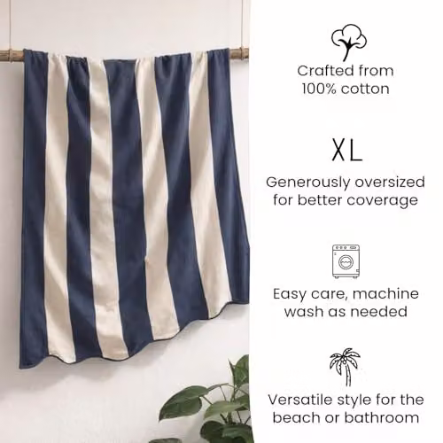 Allure Bath Fashions Extra Large Striped Scalloped Beach Towel in Blue, 100% Cotton, W/D/H: 90 x 170 cm – 3