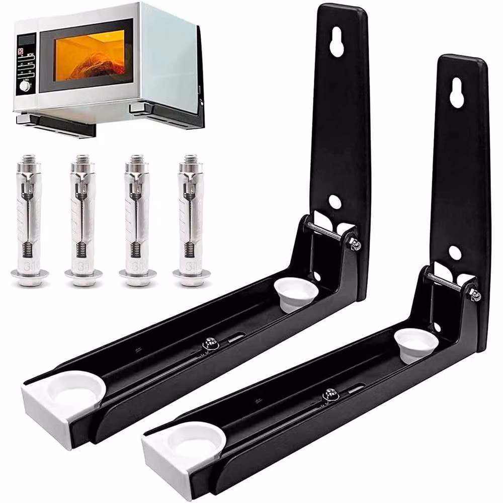 FLAVORA 2-Piece Adjustable Wall Mounted Metal Microwave and Oven Shelves in Black – 4