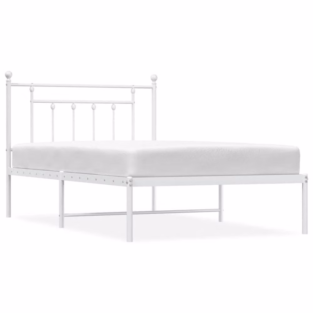 Berkfield Home Metal Bed Frame with Headboard, White, W: 100 cm, L: 200 cm – 2