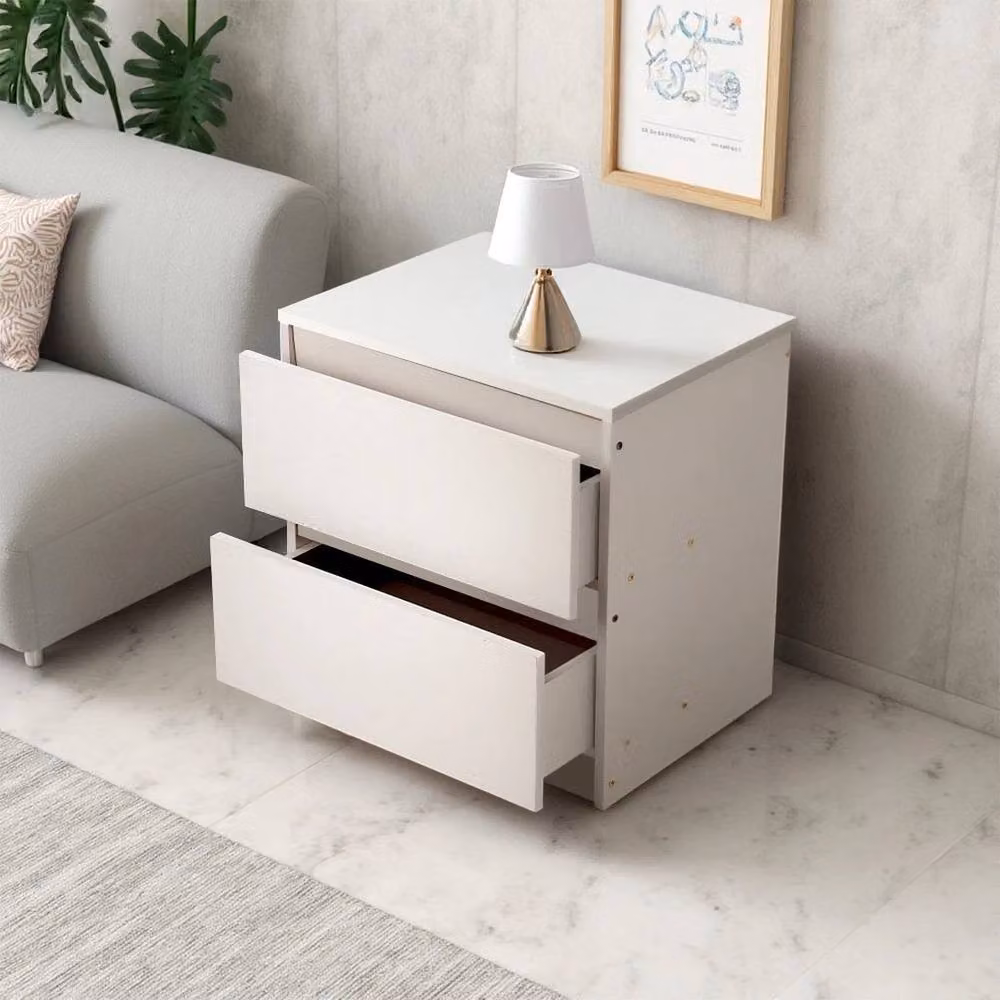 KORVIXA Modern White Small Bedside Table with 2 Drawers – 2