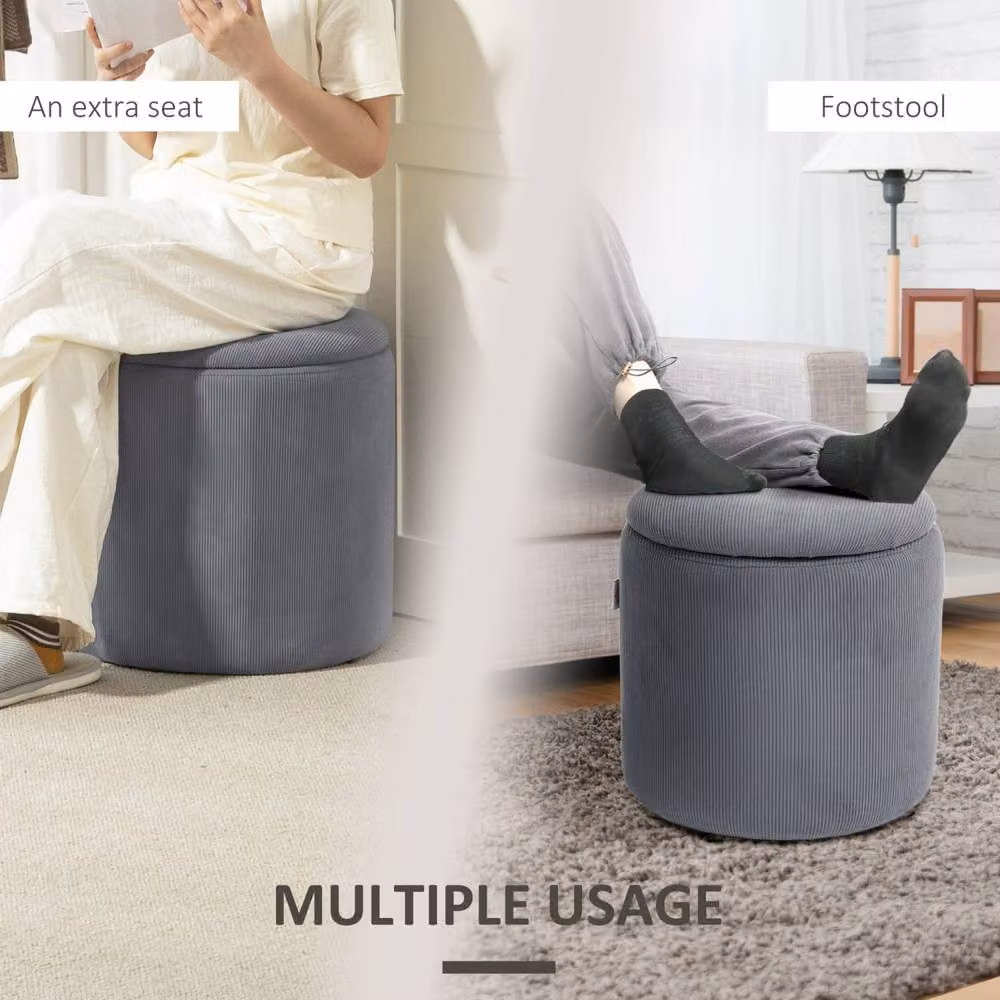 Wyld Haus Seleco Set of 2 Light Grey Corduroy Round Storage Ottomans – 5