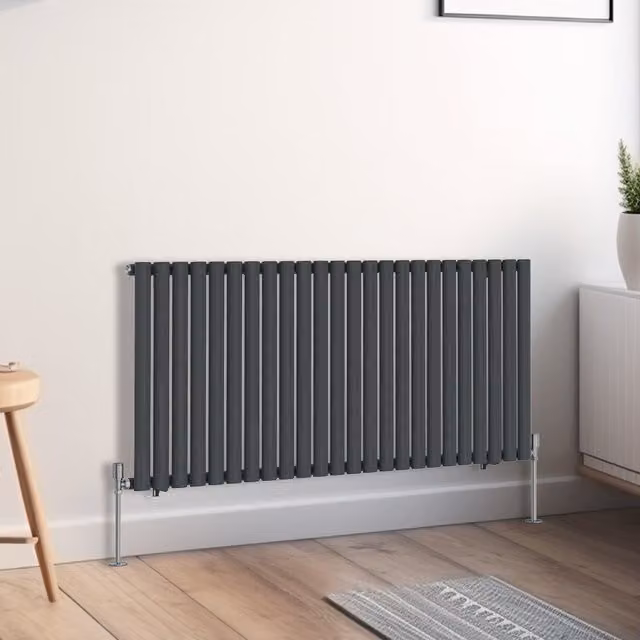 Right Radiators Oval Single Panel Horizontal Radiator in Anthracite, H: 60.0 cm, W: 141.6 cm