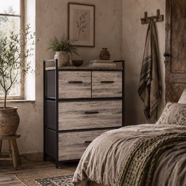 Wyld Haus Doyo Elso Grey Wood Effect 4 Drawer Rustic Storage Chest