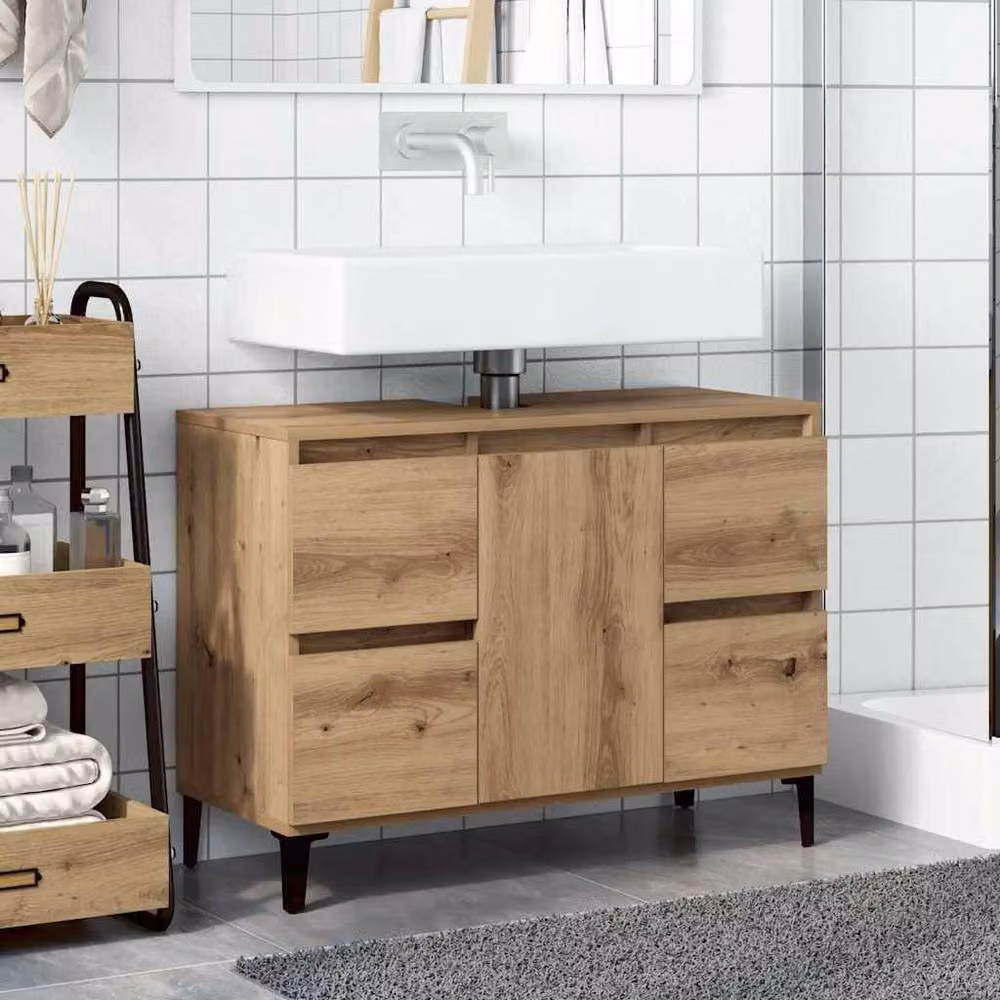 Berkfield Home Artisan Oak Sink Cabinet in Brown, W/D/H: 80 x 33 x 60 cm – 3