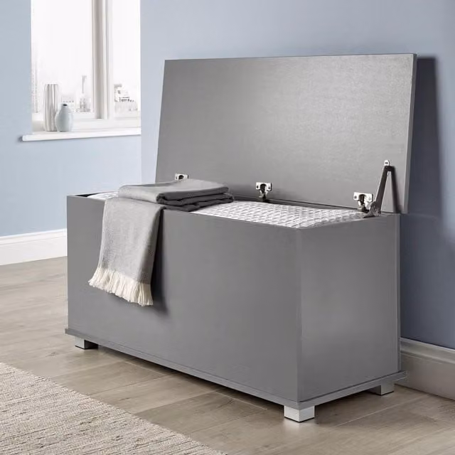 Home Source Malmo Ottoman Storage Chest Unit in Dark Grey Fabric