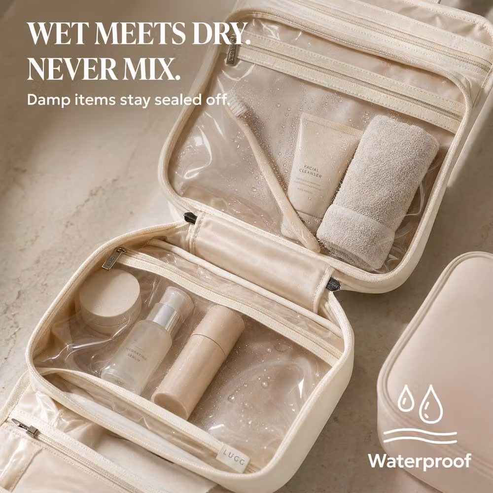 Lugg Waterproof Travel Toiletry and Makeup Bag with Hanging Hook in Stone, W/D/H: 19 x 8 x 25 cm – 4