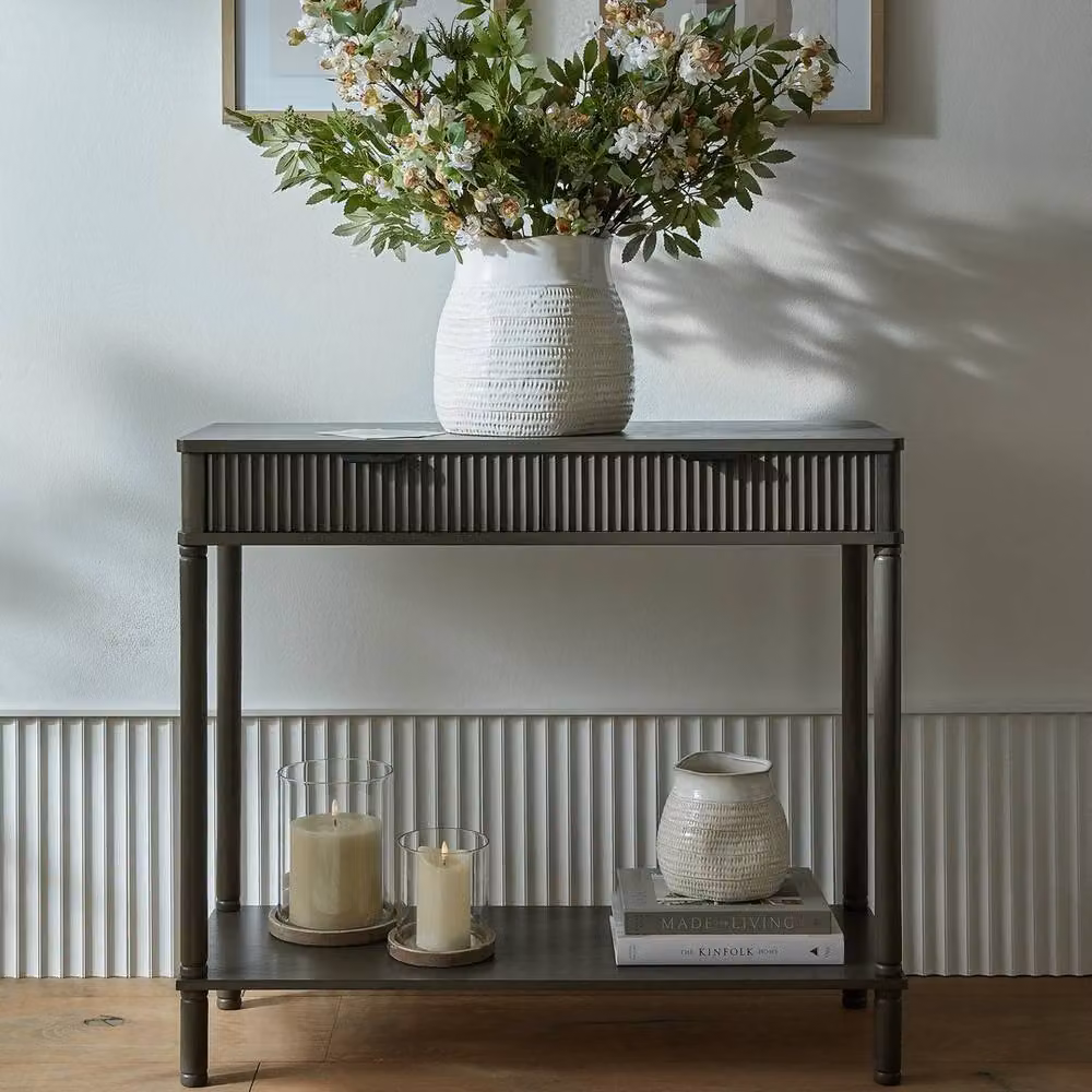 Lemon Pavilion Reed Collection 2 Drawer Wood Console Table, Brown, W: 90 cm, D: 33 cm, H: 80 cm – 4