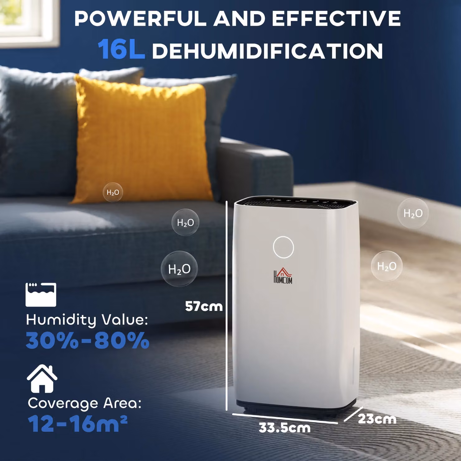 HOMCOM 4L Portable Quiet Dehumidifier for Home and Laundry, White – 3